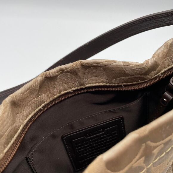 Coach Brown & Tan Upholstered Logo Mini Bag Baguette Purse Y2K Vintage Shoulder - Picture 6 of 8